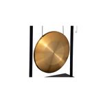 Figura decorativa Gong Toa 48x70 cm Atmosphera, disco dorado suspendido entre dos soportes negros verticales