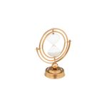 Reloj de arena decorativo metálico dorado 23 cm Atmosphera, vista frontal del reloj con arena blanca y soporte circular