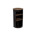 Mesa auxiliar metálica negra 50 cm Atmosphera, vista frontal con estantes internos de madera y asa lateral