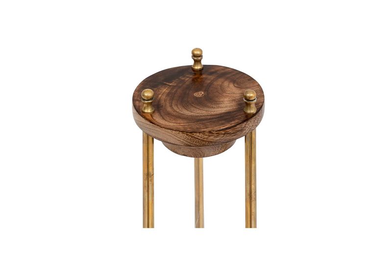 Figura decorativa reloj de arena cristal Sarah 38 cm Atmosphera, vista inferior de la base de madera y patas doradas