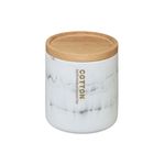 Vaso organizador para tocador Five Simply Smart 5five, cuerpo blanco con efecto mármol y tapa de madera clara