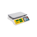 Báscula electrónica de 40 kg Pretul, vista frontal en ángulo con plataforma de acero inoxidable y panel digital