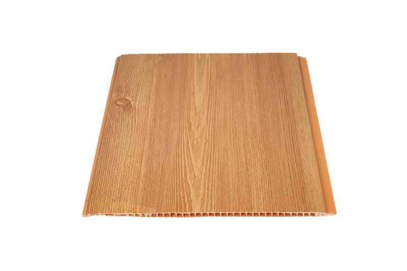 Tablilla laminada 5.90 x 0.20 m 6 mm castaño Canet, vista frontal de la pieza con acabado de madera y textura veteada