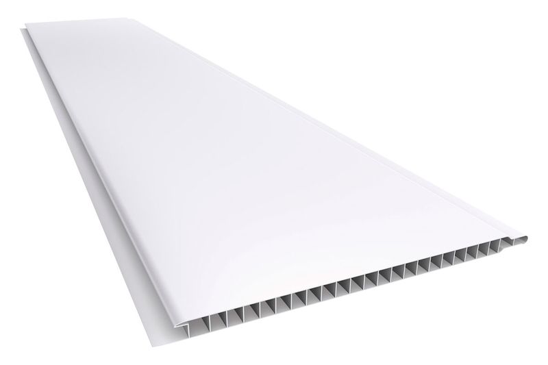 Tablilla plástica 5.90 x 0.20 m 6 mm blanco liso Canet, vista en perspectiva del panel blanco y su estructura interna