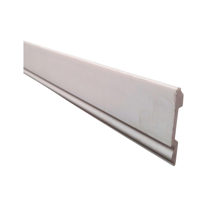 Rodapié curvo con diseño blanco 8.5 cm x 2.9 m Canet, vista lateral en ángulo que muestra el perfil y relieve curvo