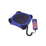 Báscula digital para cargar de refrigerante 220 lb Uniweld, vista diagonal del equipo azul con pantalla digital conectada
