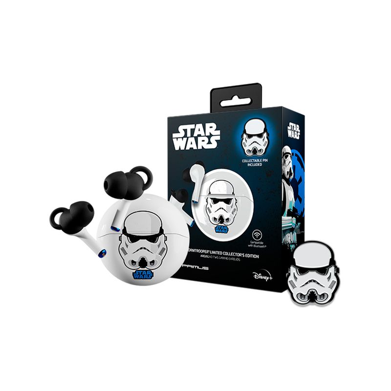 Auriculares gaming Storm Trooper inalámbrico Primus, auriculares negros y estuche blanco con pin coleccionable y caja