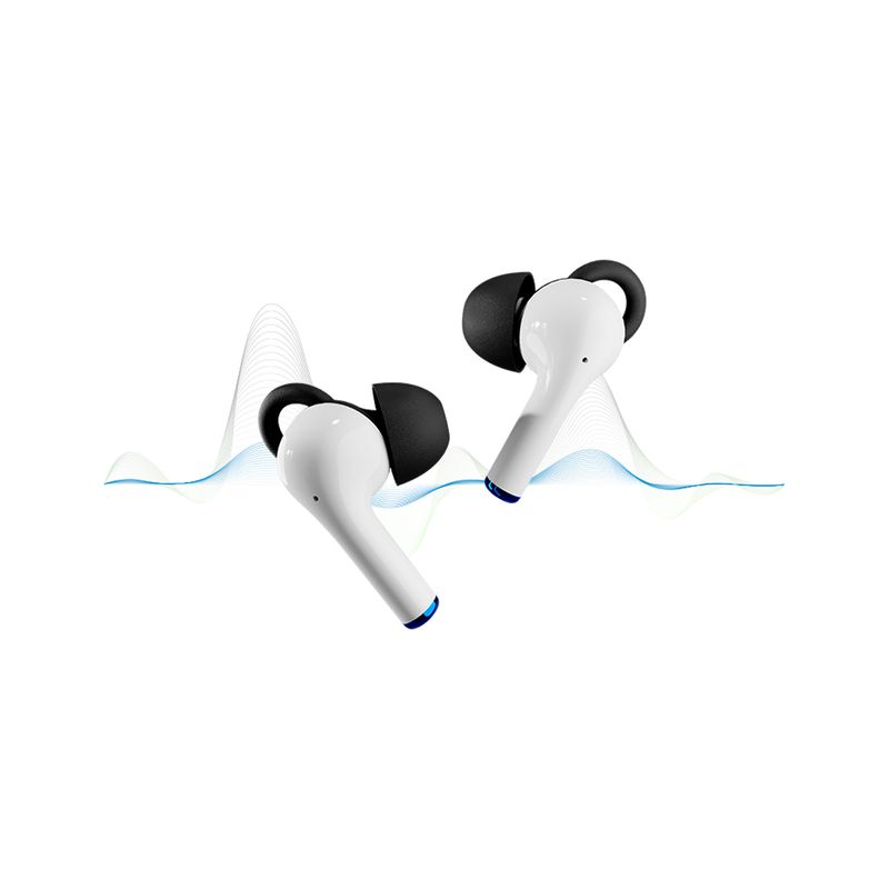 Auriculares gaming Storm Trooper inalámbricos Primus, primer plano de los dos auriculares blancos y negros flotando