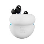 Auriculares gaming Storm Trooper inalámbrico Primus, estuche de carga blanco abierto con los auriculares negros insertados