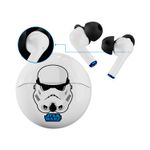 Auriculares gaming Storm Trooper inalámbrico Primus, estuche circular con casco de Storm Trooper y audífonos blancos
