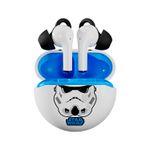 Auriculares gaming Storm Trooper inalámbrico Primus, auriculares blancos fuera de su estuche con interior azul