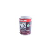 Pega PVC gris Durman de 1/16 galón, vista frontal del envase cilíndrico blanco con etiqueta roja y gris