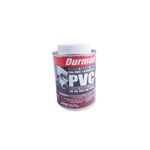 Pega PVC gris Durman de 1/16 galón, envase cilíndrico con tapa blanca y etiqueta roja y blanca