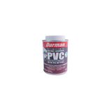 Pega PVC gris Durman de 1/16 galón, envase cilíndrico blanco con etiqueta roja y gris visto de frente