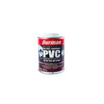 Pega PVC gris Durman de 1/8 galón, envase cilíndrico metálico con etiqueta roja, blanca y negra