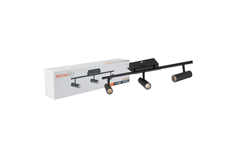 Luminaria spot sobreponer LED Hanii 18 W 1520 lm 15000 h 100-240 V negro Tecnolite, junto a su caja blanca de empaque