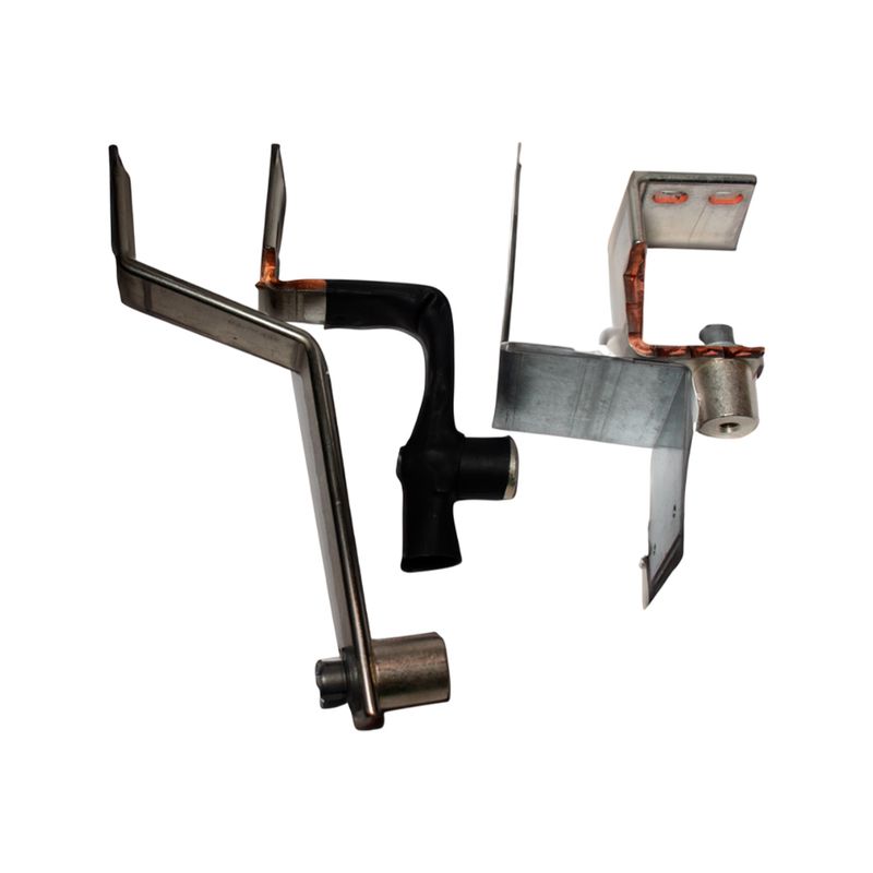 Conector PRL4 para 1 PDG3 Eaton de 3 polos y 400 A, conjunto de piezas metálicas y aislantes negras sobre fondo blanco