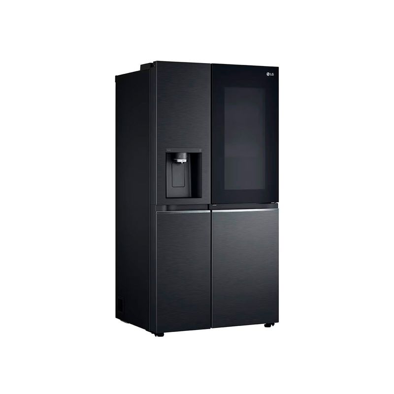 Refrigerador inverter InstaView con dispensador SBS Craft Ice 612 L matte black LG, vista frontal en ángulo tres cuartos