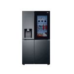 Refrigerador Inverter InstaView con dispensador SBS Craft Ice 612 L matte black LG, vista frontal con panel de vidrio