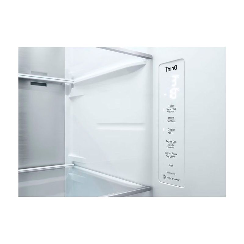 Refrigerador Inverter InstaView con dispensador SBS Craft Ice 612 L matte black LG, panel de control táctil interno blanco