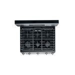Cocina a gas Hisense de 6 quemadores con función Air Fry, vista cenital de la superficie con rejillas y quemadores