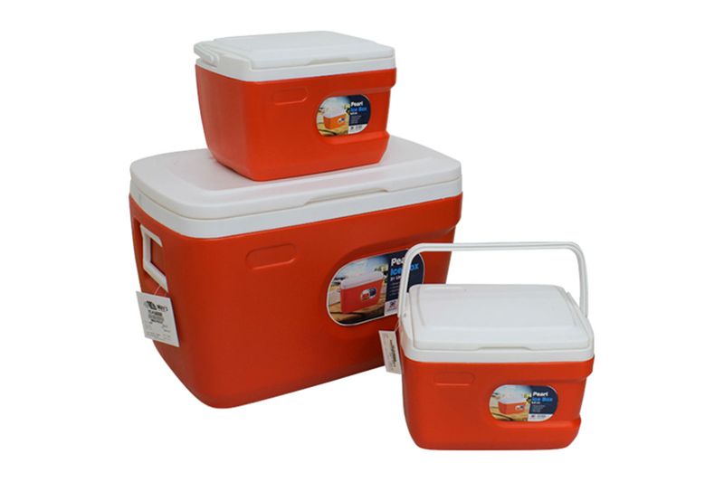Combo hielera 3 piezas 31, 5.5 y 5.5 litros naranja Pearl, conjunto de tres hieleras de distintos tamaños con tapas blancas