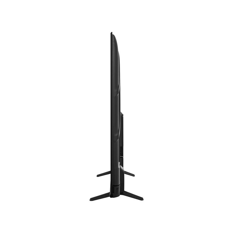 TV LED 85" Smart UHD 4K Hisense, vista lateral del televisor negro con su base de soporte