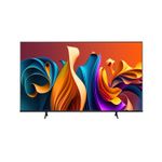 TV LED 85 pulgadas Smart UHD 4K Hisense 85A6N, frente de la pantalla encendida con fondo colorido y patas negras