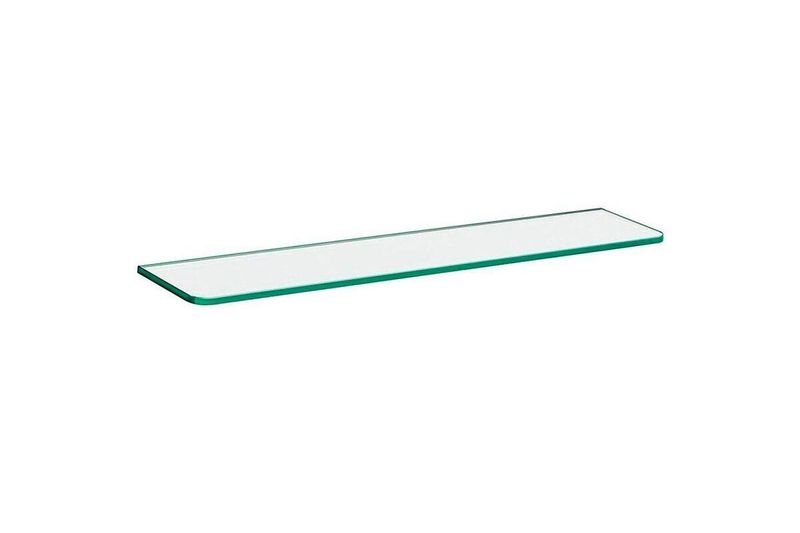 Repisa de vidrio Dolle de 24 x 5 x 5/16 pulgadas estándar transparente, vista diagonal del vidrio rectangular