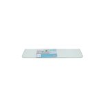 Repisa de vidrio Dolle de 24" x 5" x 5/16" estándar transparente, vista frontal con etiqueta informativa adherida