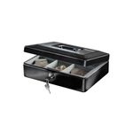 Caja de seguridad de llave Sentry Safe de 0.12 pies cúbicos, abierta en color negro con billetes y monedas en su interior
