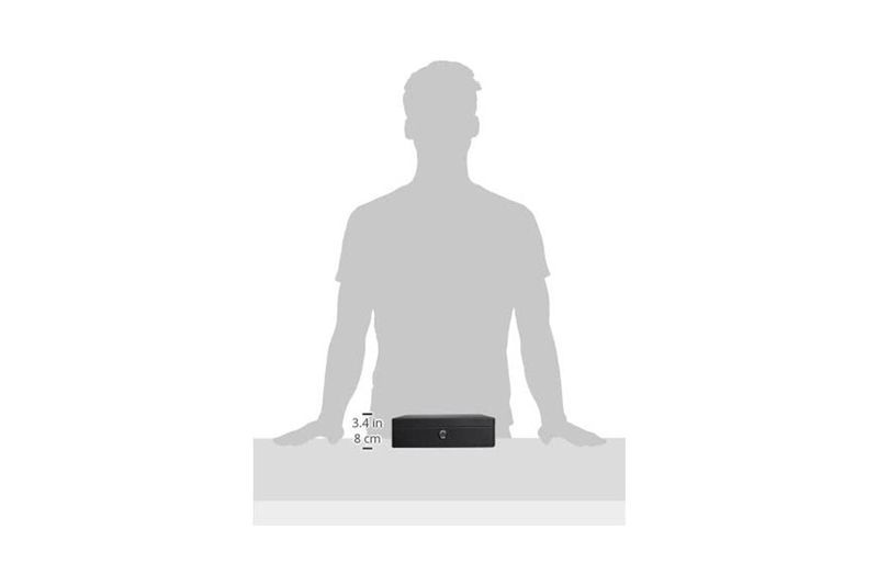 Caja de seguridad de llave Sentry Safe de 0.12 pies cúbicos, comparativa de tamaño frente a la silueta de una persona