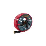 Combo pistola y manguera 1/2 pulgada x 20 metros 4 capas Truper, manguera roja enrollada con pistola de riego negra
