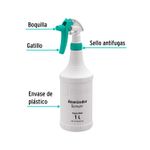 Rociador de 1 litro Klintek, gráfico con señalizaciones de boquilla, gatillo, sello antifugas y envase de plástico