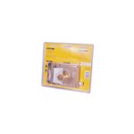 Cerradura parche Yale metal cilindro fijo derecha, empaque blíster con fondo amarillo y accesorios incluidos