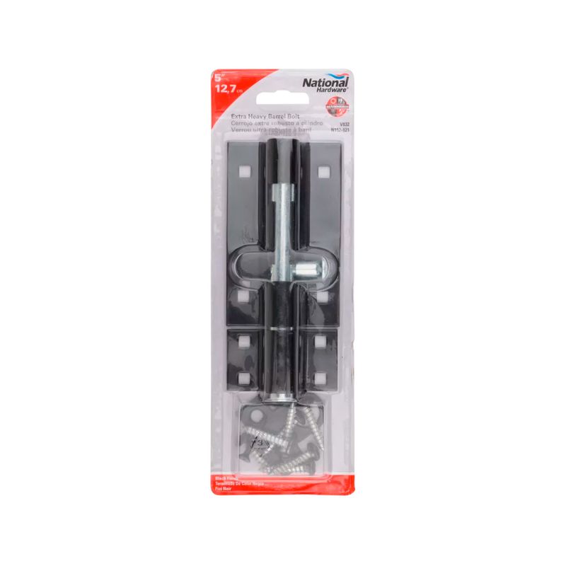 Pasador recto National Hardware de 5 pulgadas negro uso pesado, en empaque blister con tornillos incluidos