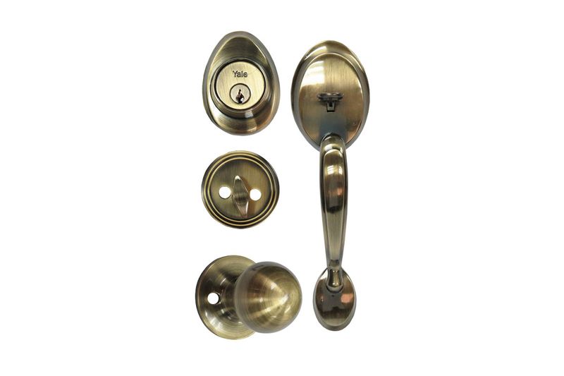 Cerradura pichel Wales llave/mariposa Yale bronce antiguo, juego de piezas desglosado con manija, perilla y cilindro