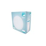 Luminaria plafón blanca Ella 1 luz E27 60W Eglo, empaque de cartón color celeste con ilustración del producto