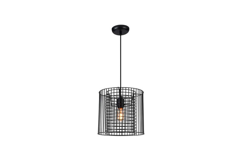 Luminaria de techo colgate domo espiral 1L E27 metal negro Home Delight, vista frontal con pantalla de rejilla y bombilla