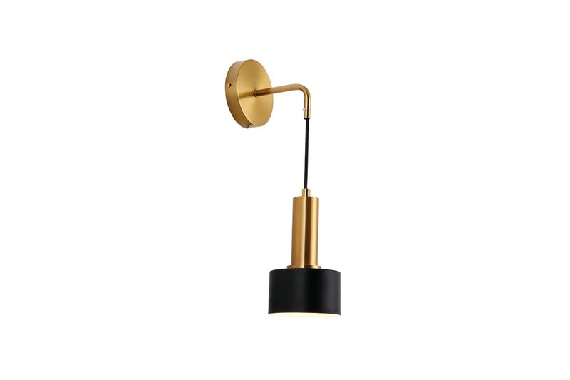 Luminaria de pared colgante Hara 1L E27 dorado/negro Home Delight, vista lateral con soporte dorado y pantalla negra