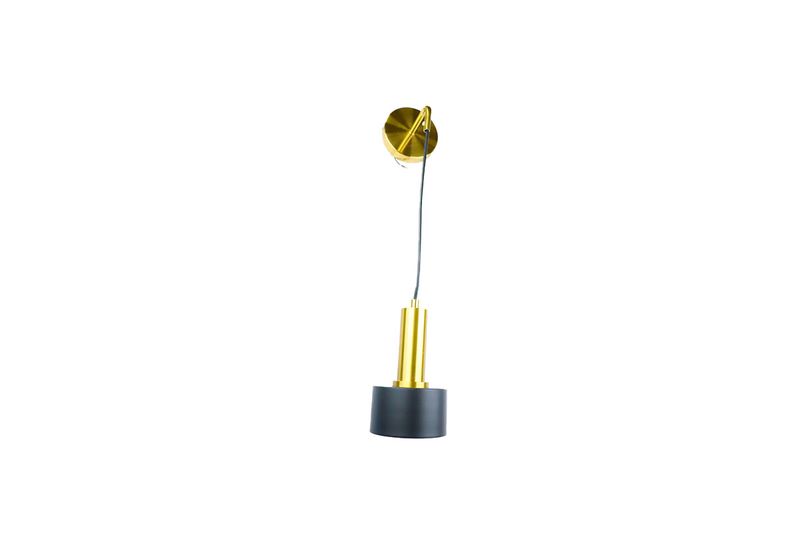 Luminaria de pared colgante Hara 1L E27 dorado/negro Home Delight, vista lateral con cable negro y base negra