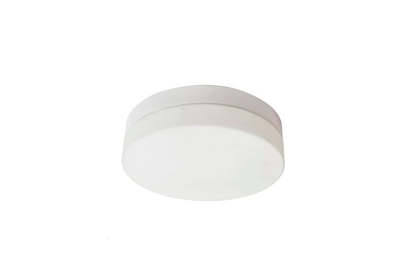 Luminaria de techo plafón 2L E27 60W vidrio opal/blanco Home Delight, vista frontal del difusor circular blanco