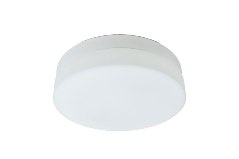 Luminaria de techo plafón 2L E27 60W vidrio opal blanco Home Delight, vista frontal del difusor circular blanco