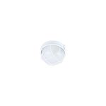 Luminaria de pared exterior tipo tortuga 1L E27 100W vidrio templado Genova, vista frontal de color blanco con rejilla