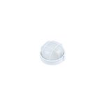 Luminaria de pared exterior tipo tortuga 1L E27 100W vidrio templado Genova, vista frontal con rejilla protectora blanca