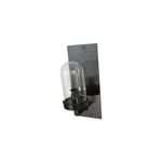 Luminaria de pared 1L E27 60W base negra y vidrio transparente Equinox, vista lateral del soporte rectangular y el globo