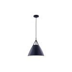 Luminaria colgante Rasalas negro 1L E27 Tecnolite, vista frontal de la lámpara encendida con pantalla cónica negra