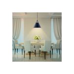 Luminaria colgante Rasalas negro 1L E27 Tecnolite, instalada sobre una mesa de comedor blanca con sillas claras