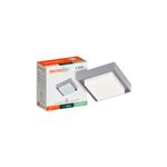 Luminaria plafón para exterior LED Okab I gris 15 W 920 lm 6500 K IP54 127 V Tecnolite, junto a su caja de empaque