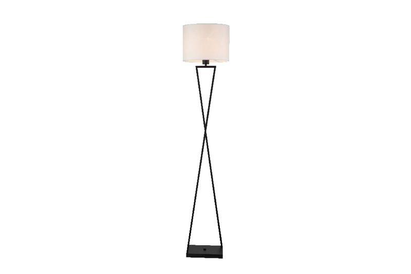 Lámpara de piso Crossfeet 1L E27 40W Lafayette Lighting, estructura negra con diseño cruzado y pantalla blanca
